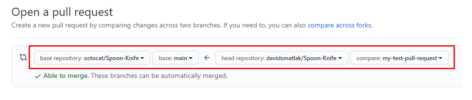 Verify branches that are used in the pull request.